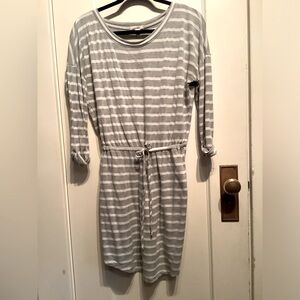 Grey Stripe Long Sleeve Sweater Dress